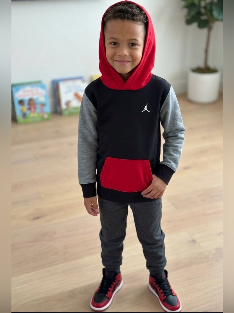 Jordan Boys Jumpman Colorblock Pullover Hoodie Black & Red